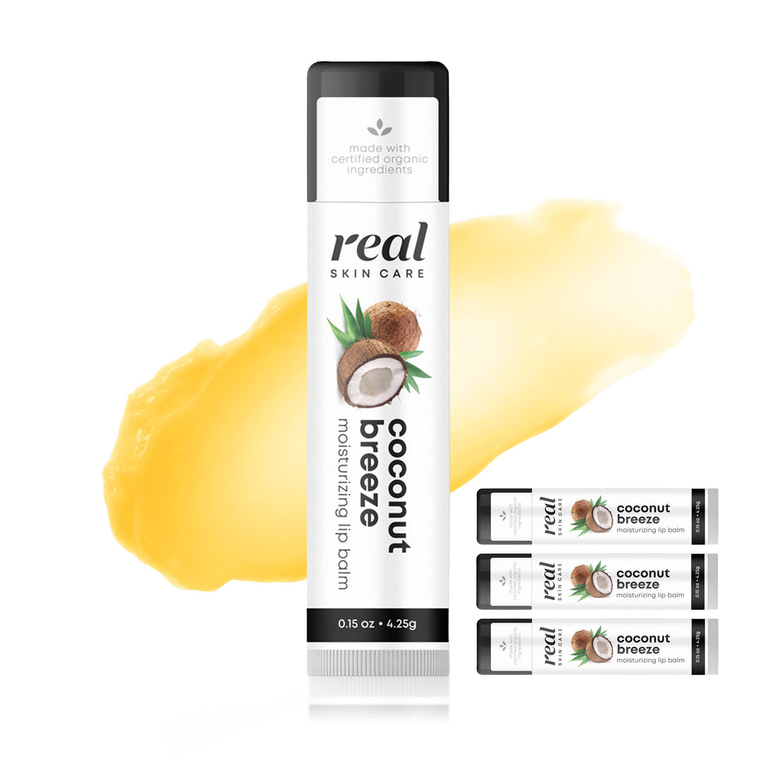 Real Skin Care Organic Lip Balm With Coconut Oil | Natural Organic Lip Balm | Handmade In the USA | 0.15oz | Four Pack
